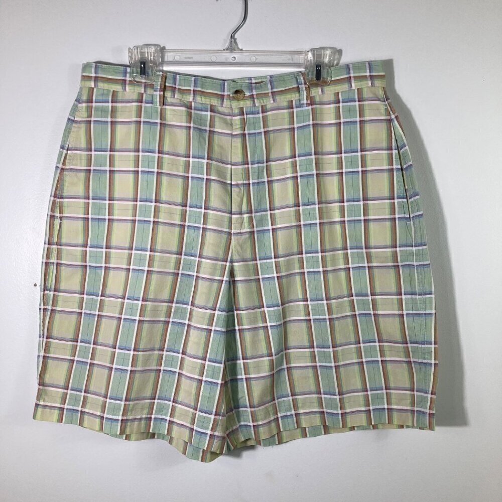 Mens‎ Alan Flusser Plaid Cotton Golf Shorts 36